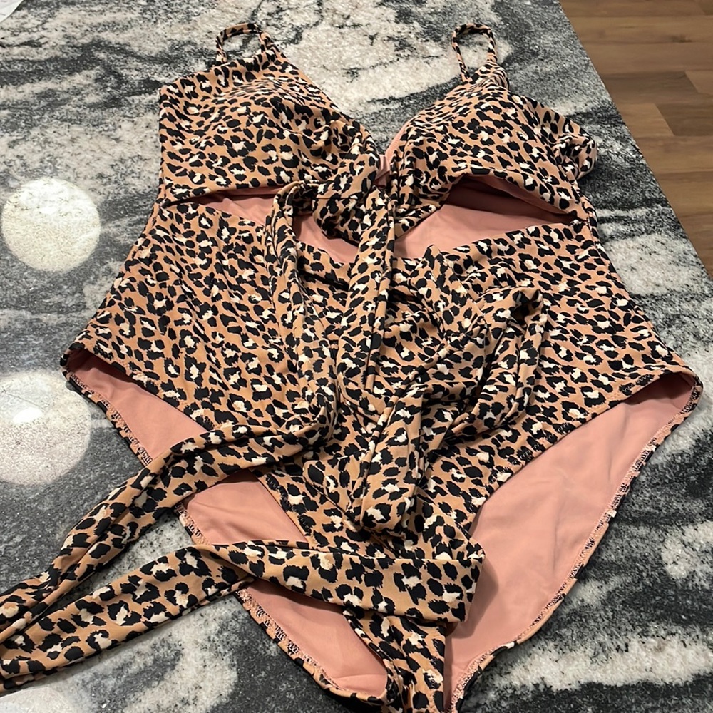 Aerie one piece wrap leopard swim suit